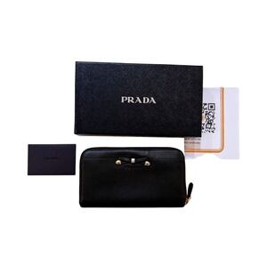 PRADA‎ Saffiano Wallet Leather Zip Around Continental Black Tassles New w/ Box